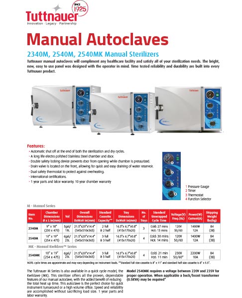 Product manual of a Tuttnauer manual autoclaves