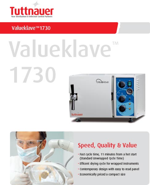 Product info for a Tuttnauer Valueklave 1730.0